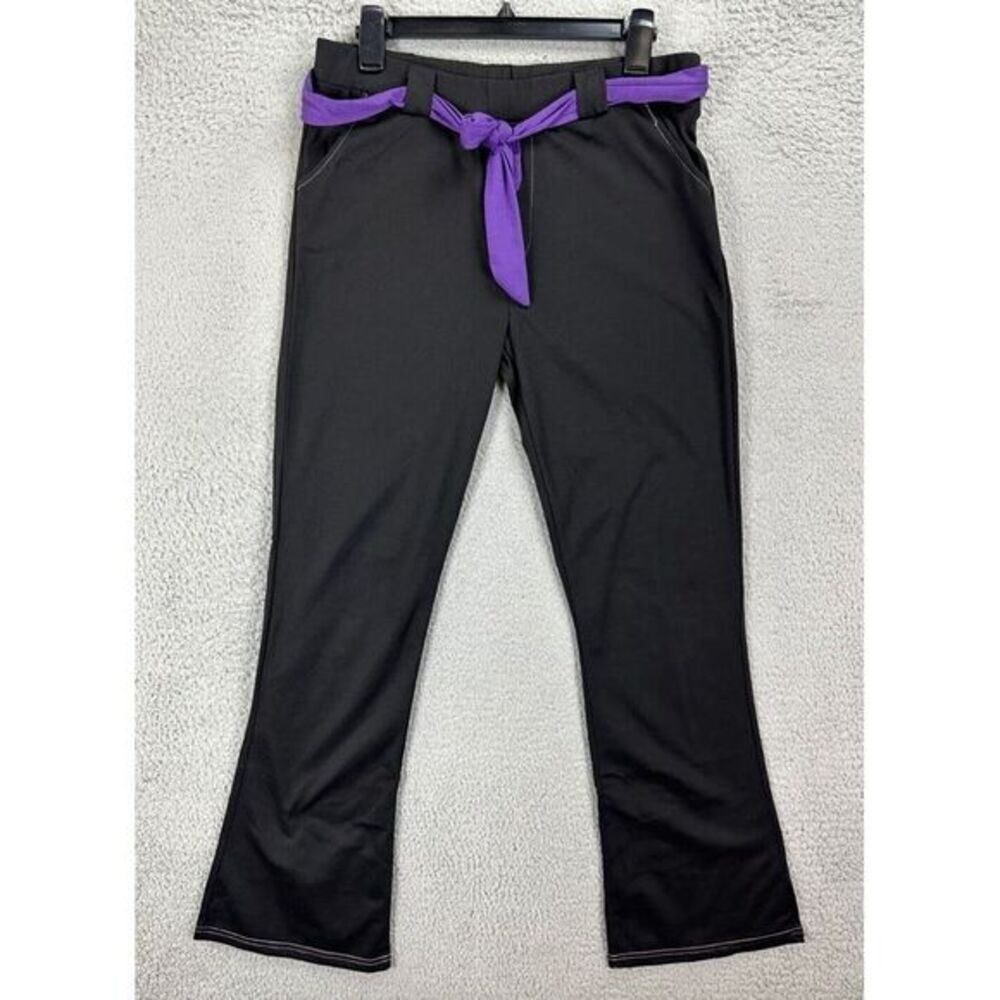Coogi Pants Womens Large Black Graphic Tie Khaki Straight Leg High Rise Ladies